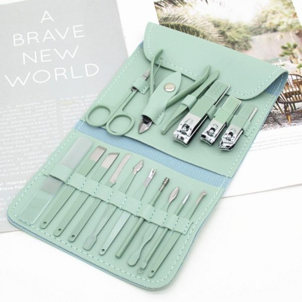 16 Pcs Manicure & Pedicure Kit – Stainless Steel Nail Care & Grooming Set with Travel Case(Random colour)